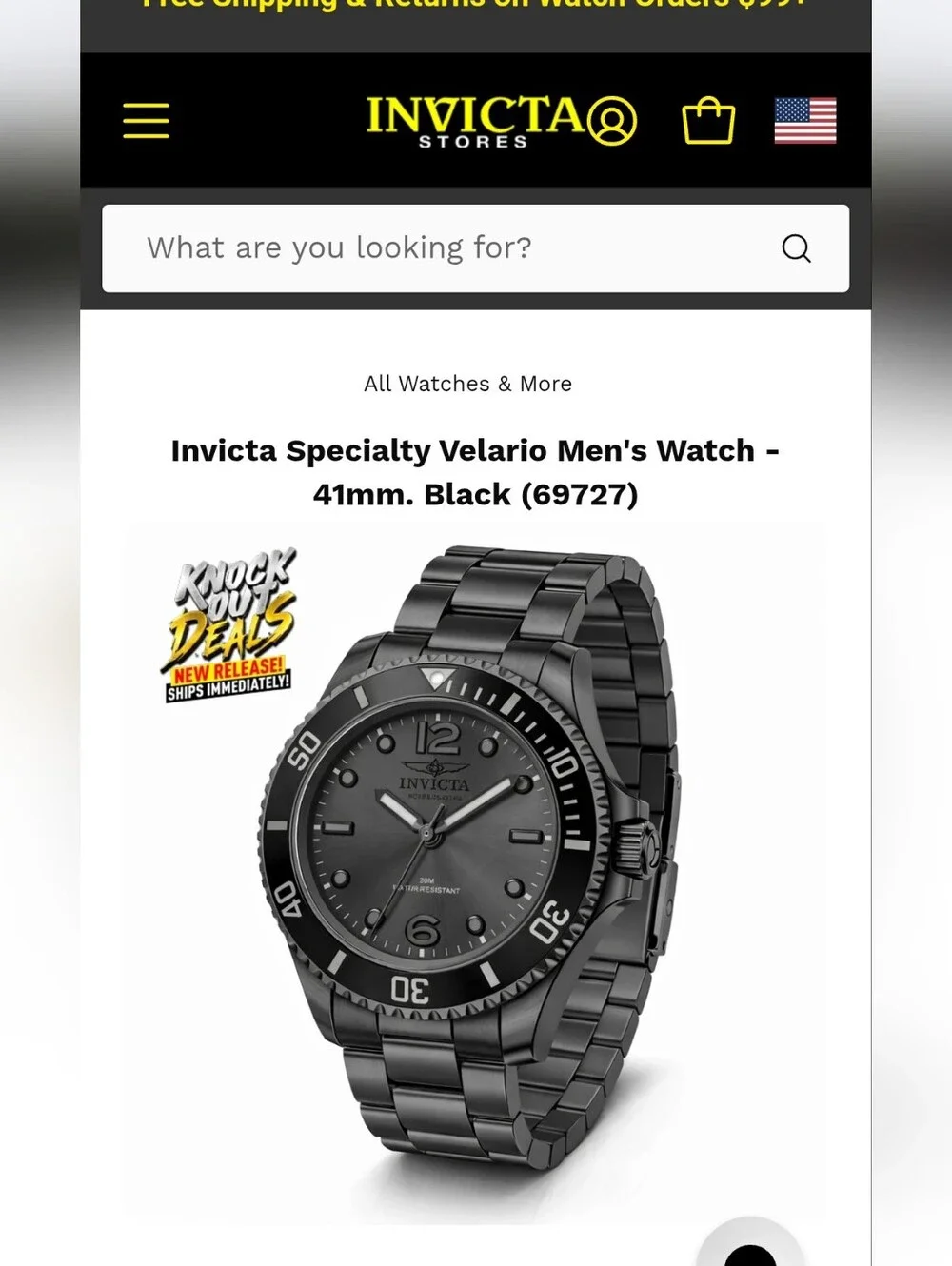 712. Invicta Specialty Velario Men's Watch - 41mm. Black (69727)